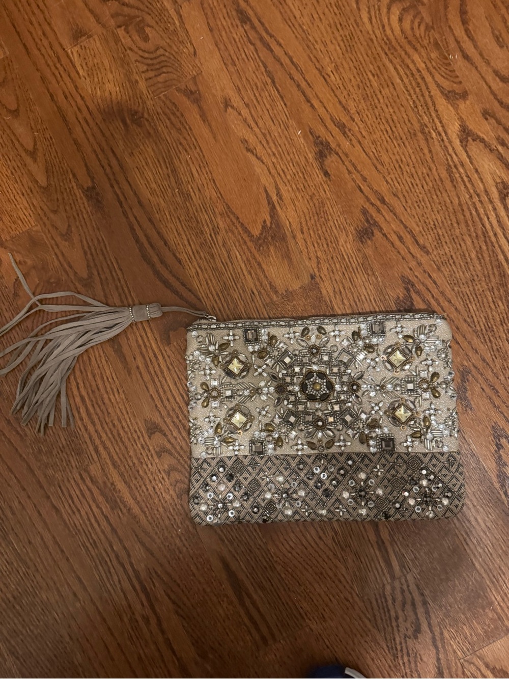 Chico's Beaded Embellished Cream and Gold Clutch Wristlet